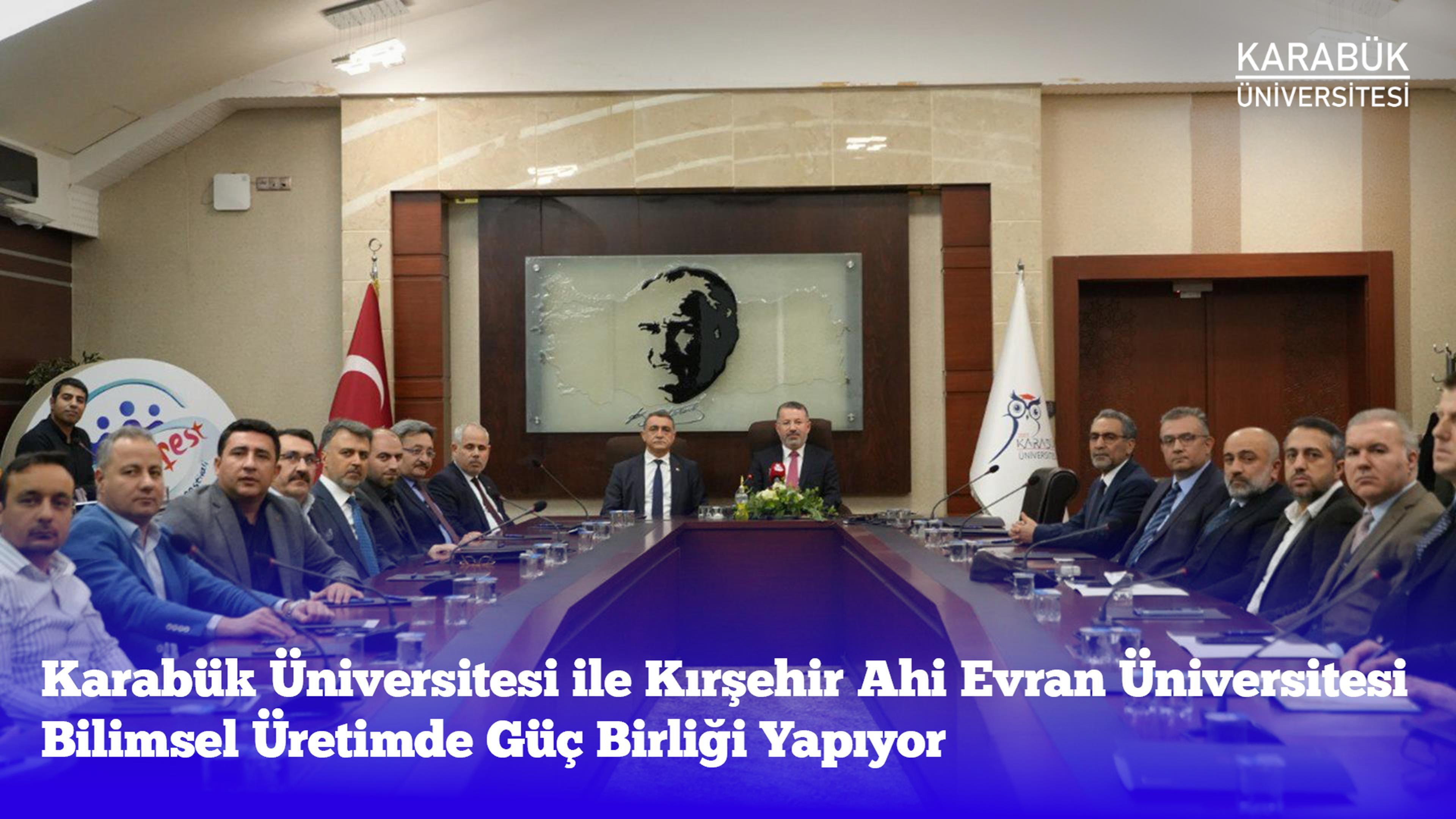 Karabük Üniversitesi (KBÜ) ile Kırşehir Ahi Evran Üniversitesi (KAEÜ) arasında başlatılan iş birliği süreci kapsamında Karabük’te yapılan görüşmede, iki üniversitenin akademik ve idari birimleri eşleştirilerek çalışma grupları oluşturuldu.  İlk olarak KBÜ Rektörü Prof. Dr. Fatih Kırışık ile KAEÜ Rek