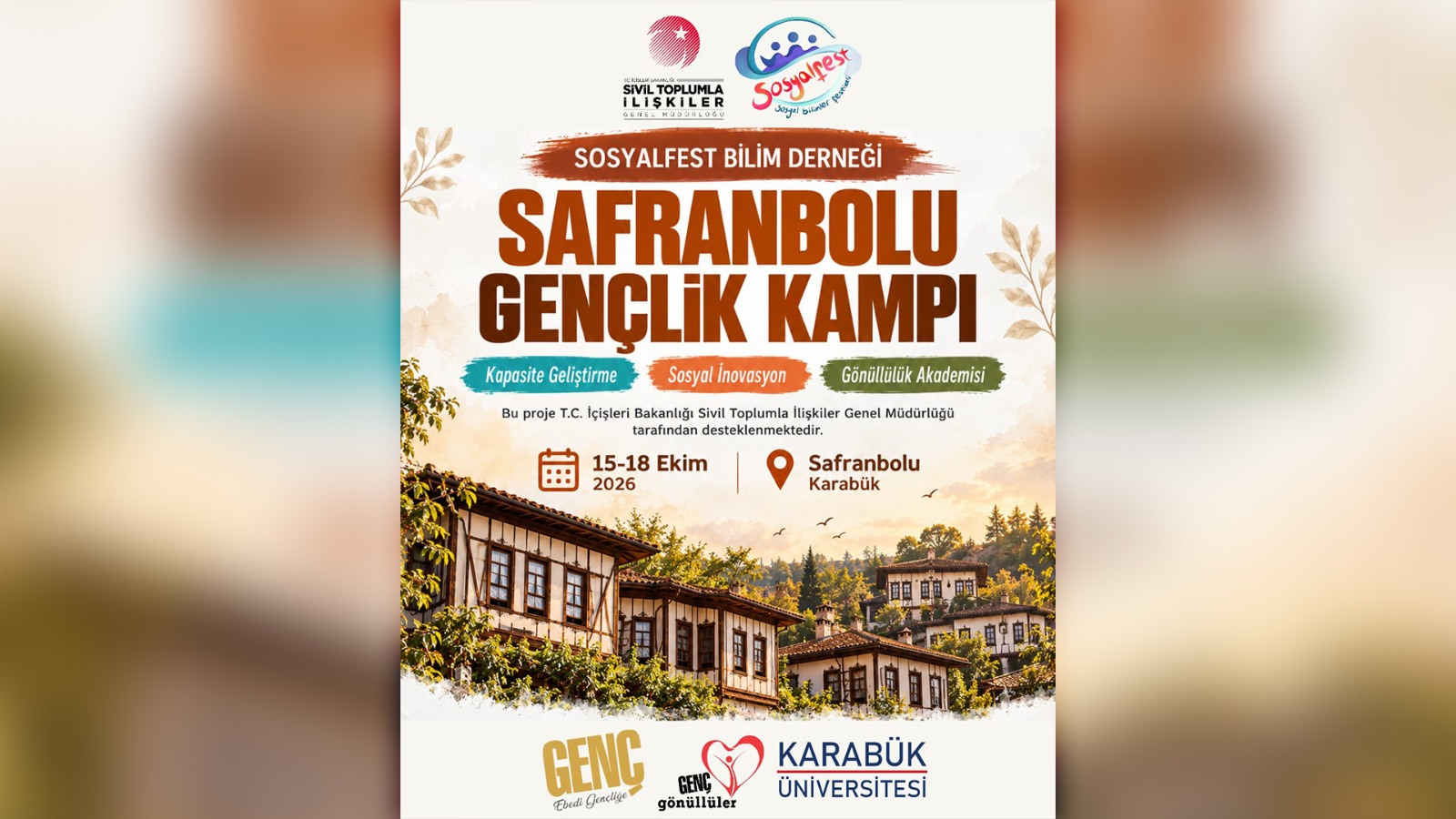 Karabük Üniversitesinin Paydaşlığında Düzenlenen Safranbolu Gençlik Kampı Başlıyor
